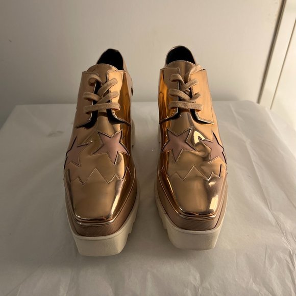 Stella McCartney Shoes - Stella McCartney Metallic Elyse Stars Derbys | Rose Gold Patent | Size 38